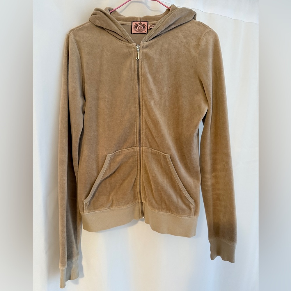 Juicy Couture Vintage Velour Zip-Up Hoodie – M – Tan/Cream - Y2K